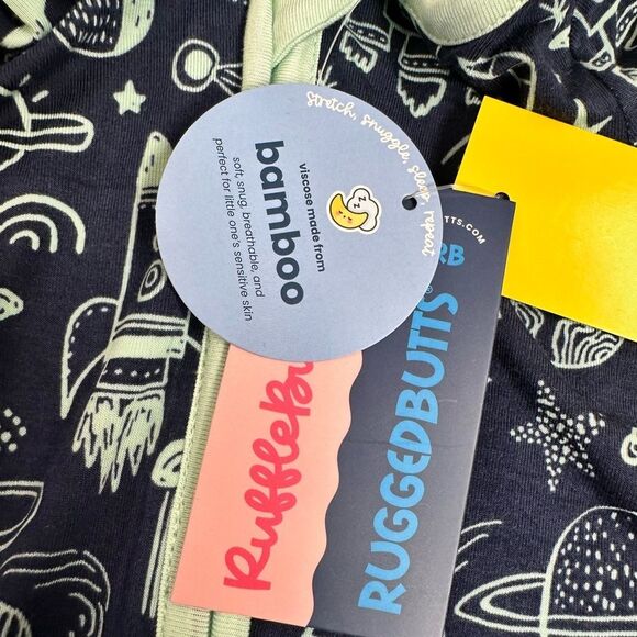 NWT Ruggedbutts Toddler Bamboo Blue Space Graphic Romper Footie Pajamas - 12-18M - Picture 7 of 12